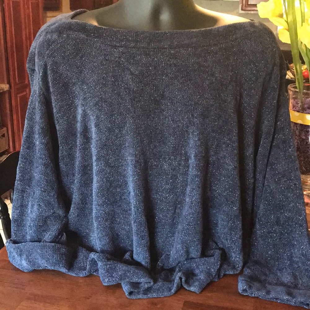 Sparkly blue off the shoulder sweater shirt